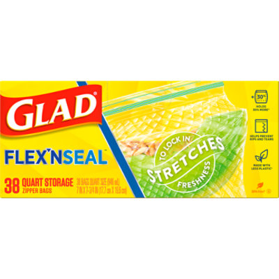 Glad Food Storage Glad Flex'n Seal Freezer Quart Zipper Bags, 35 Ct (Pack  of 4)