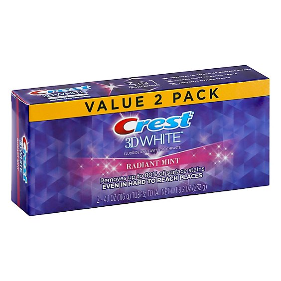 Crest 3D White Toothpaste Whitening Radiant Mint Value Pack - 2-4.1 Oz