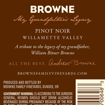 Browne Family Vineyards My Grandfathers Literegacy Pinot Noir Oregon Red Wine - 750 Ml - Image 4