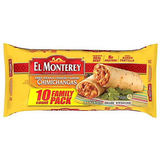 El Monterey Beef Bean & Cheese Flavor Chimichangas Family Size 10 Count - 38 Oz