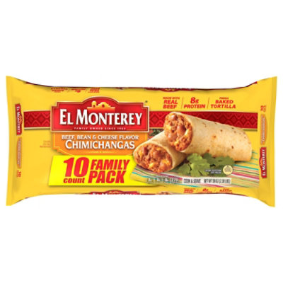 El Monterey Beef Bean & Cheese Flavor Chimichangas Family Size 10 Count - 38 Oz