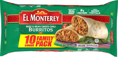 El Monterey Beef & Bean Green Chili Burritos 10 Count - 40 Oz