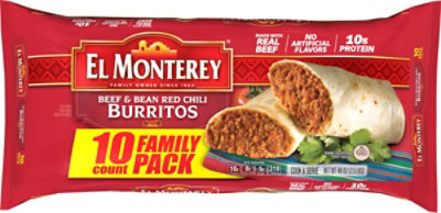 El Monterey Beef & Bean Red Chili Burritos 10 Count - 40 Oz