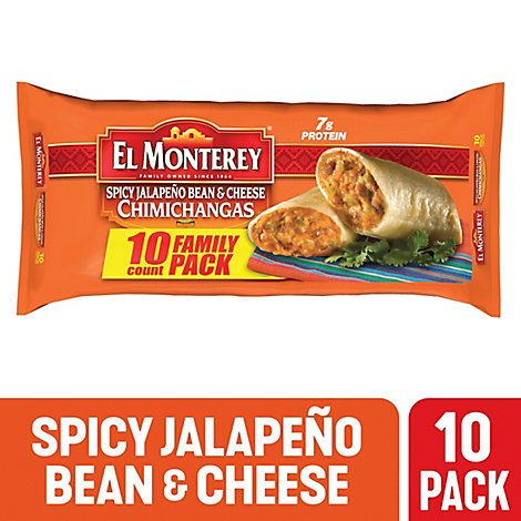 El Monterey Spicy Jalapeño Bean & Cheese Chimichangas Family Size 10 Count - 38 Oz