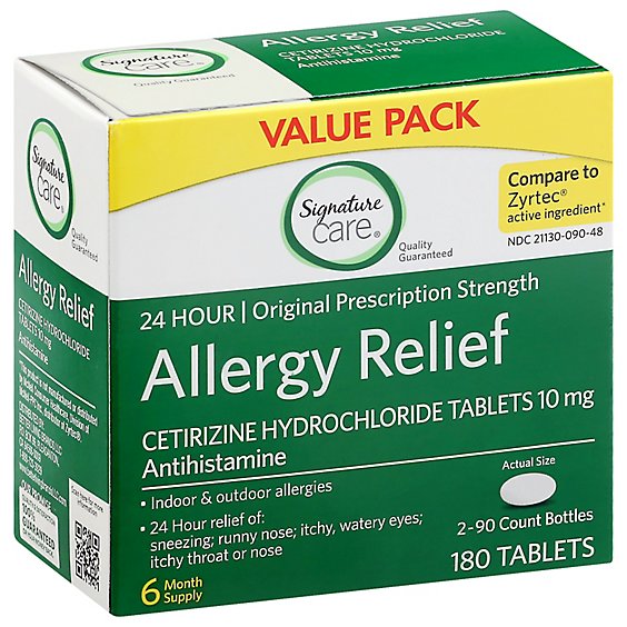 Signature Care Allergy Relief Cetirizine Tabs - 180 Count