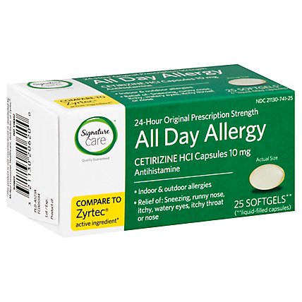 Signature Care Allergy Cetirizine Softgels 10mg - 25 Count - Image 1