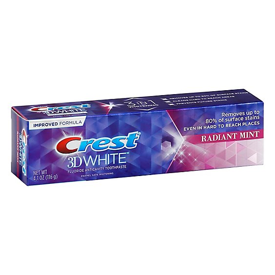 Crest 3D White Toothpaste Fluoride Anticavity Whitening Radiant Mint - 4.1 Oz