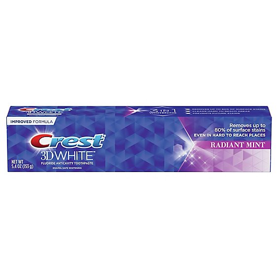 Crest 3D White Toothpaste Fluoride Anticavity Whitening Radiant Mint - 5.4 Oz