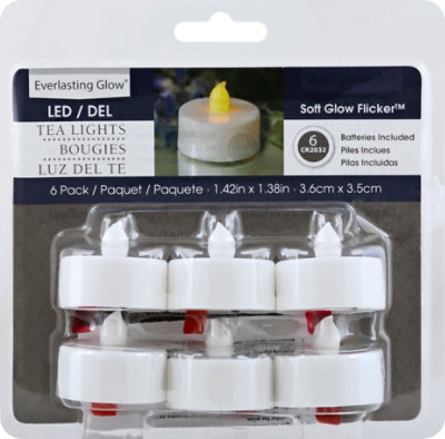 Everlasting Glow Tea Lights LED Soft Glow Flicker - 6 Count