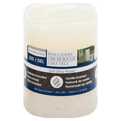 Everlasting Glow Wax Candle LED Soft Glow Flicker Vanilla Scented 3 x 4 Inch - Each