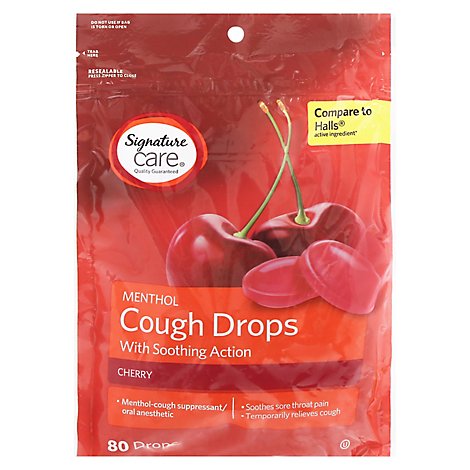 Signature Care Cough Drops Menthol Cherry Vp - 80 Count