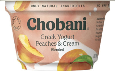 Chobani Yogurt Greek Blended Whole Milk Peaches & Cream - 5.3 Oz