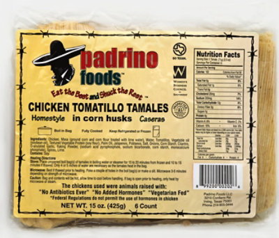 Padrino Foods Tamales Chicken Tomatillo In Corn Husks - 15 Oz - Image 2