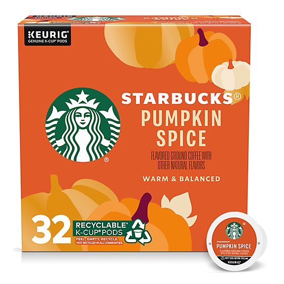 Starbucks 100% Arabica Naturally Flavored Pumpkin Spice K Cup Coffee Pods Box 32 Count - Each