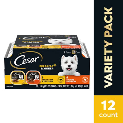 Cesar Classic Loaf in Sauce Breakfast & Dinner Mealtime Soft Wet Dog Food Variety Pack - 12-3.5 Oz - Image 1