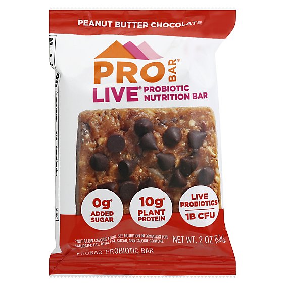 PROBAR Live Nutrition Bar Live Probiotic Peanut Butter Chocolate Chip - 2 Oz