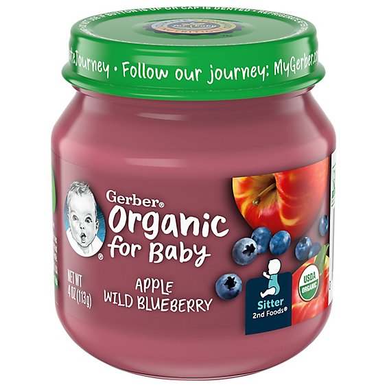 Gerber Organic 2nd Foods Baby Food Apple Wild Blueberry - 4 Oz