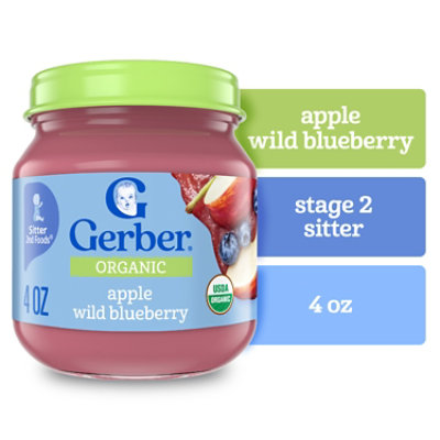 Gerber Organic 2nd Foods Baby Food Apple Wild Blueberry - 4 Oz