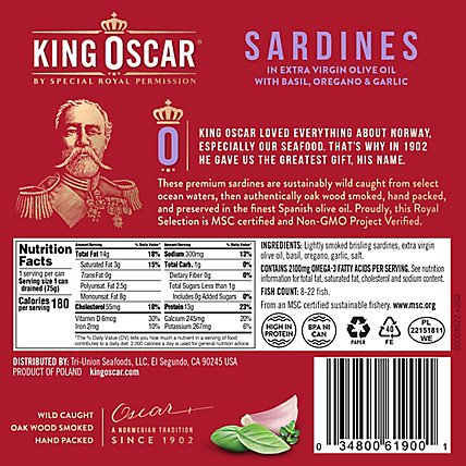 King Oscar Sardine Evoo Orgno Grlc - 3.75 Oz - Image 3