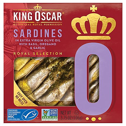 King Oscar Sardine Evoo Orgno Grlc - 3.75 Oz - Image 1