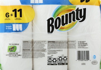 Bounty Paper Towels Select A Size Super Rolls White - 6 Roll - Image 3