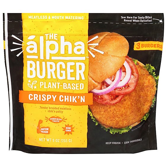Alpha Foods Burger Patties Plant Based Crispy Chikn - 9 Oz