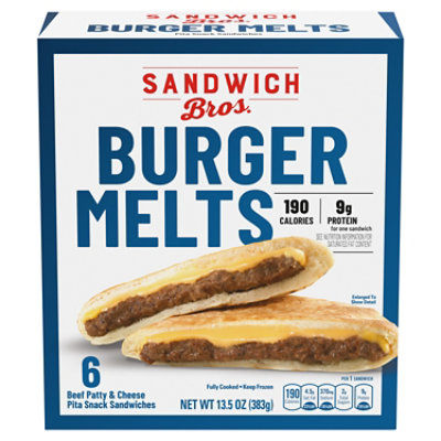 Sandwich Bros. Angus Cheeseburger Melts Flatbread Frozen Sandwiches -6-13.5 Oz - Image 1