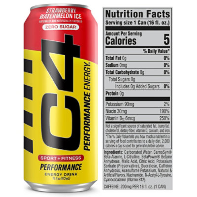 Cellucor C4 Original Energy Drink Zero Sugar Sparkling Strawberry Watermelon Ice - 16 Fl. Oz. - Image 3
