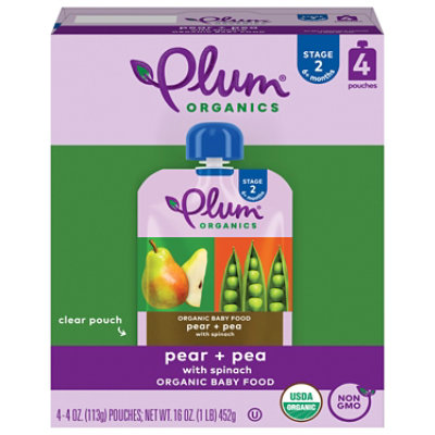 Plum Organics Organic Baby Food (6 Months Up) Pear Spinach