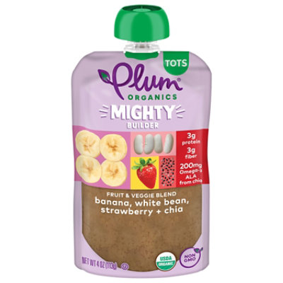 Plum Organics Tots Mighty Fruit & Veggie Blend Banana White Bean Strawberry & Chia - 4 Oz