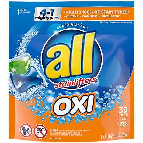 all Laundry Detergent Liquid With OXI Mighty Pacs Laundry - 39 Count