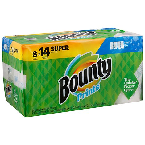Bounty Paper Towels Select A Size Print 8 Super Rolls Print - 14 Roll