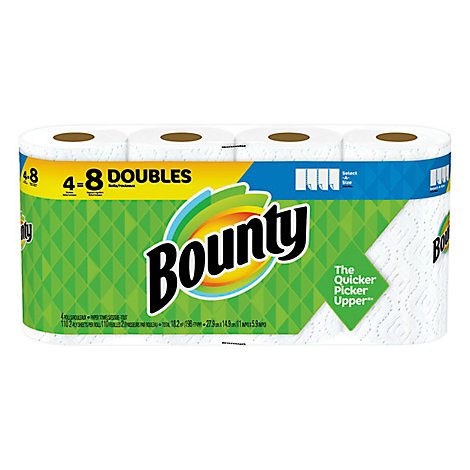  Bounty Paper Towels Select A Size Double Rolls White - 4 Roll 