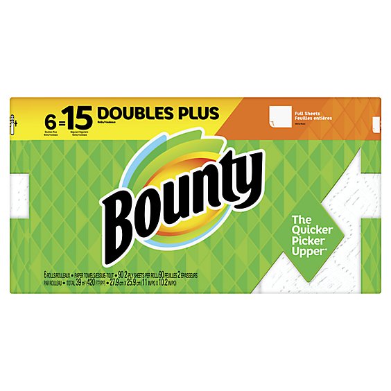 Bounty Paper Towels White Double Plus Full Sheets - 6 Roll