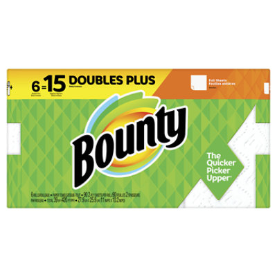 Bounty Paper Towels White Double Plus Full Sheets - 6 Roll