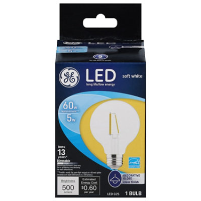 GE Light Bulb LED Soft White Decorative Globe Dimmable 60 Watts G25 - Each
