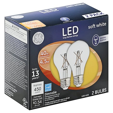 GE Light Bulbs LED Soft White General Purpose Dimmable 60 Watts A19 - 2 Count
