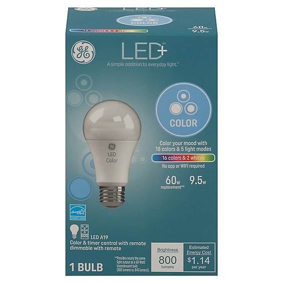 GE Light Bulb LED+ Color With Remote 60 Watts A21 - Each
