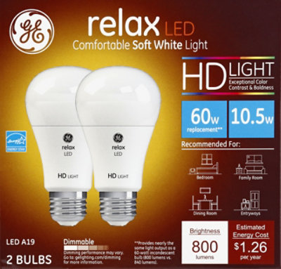 GE Light Bulbs Relax LED HD Light Soft White Dimmable 60 Watts A19 - 2 Count - Image 2