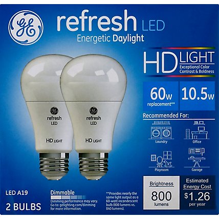 GE Light Bulbs Refresh LED HD Light Daylight Dimmable 60 Watts A19 - 2 Count - Image 2