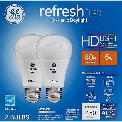GE Light Bulbs Refresh LED HD Light Daylight Dimmable 40 Watts A19 - 2 Count - Image 2