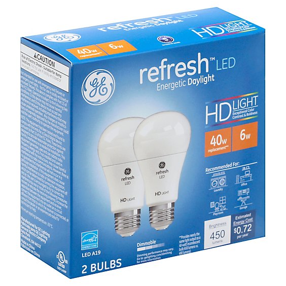 GE Light Bulbs Refresh LED HD Light Daylight Dimmable 40 Watts A19 - 2 Count