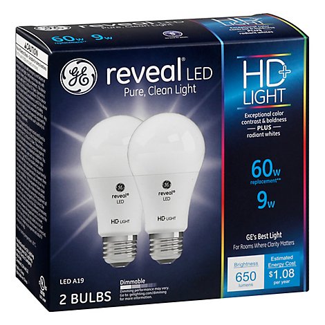 GE Light Bulbs Reveal LED HD+ Light Clean Dimmable 60 Watts A19 - 2 Count