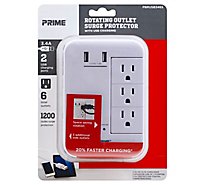 Prime Rotating Outlet Surge Protector 2 USB Port And 6 Outlet 3.4A - Each