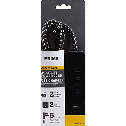 Prime Accent Cord Power Cord 2 USB Port And 2 Outlet 6 Feet - Each - Image 2
