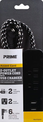 Prime Accent Cord Power Cord 2 USB Port And 2 Outlet 6 Feet - Each - Image 2