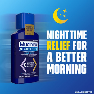 Mucinex Nightshift Cold & Flu Medicine Night Time Relief Liquid -  6 Fl. Oz. - Image 6