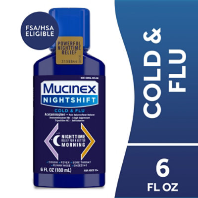 Mucinex Nightshift Cold & Flu Medicine Night Time Relief Liquid -  6 Fl. Oz. - Image 1