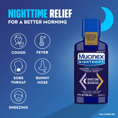 Mucinex Nightshift Cold & Flu Medicine Night Time Relief Liquid -  6 Fl. Oz. - Image 4