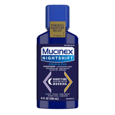 Mucinex Nightshift Cold & Flu Medicine Night Time Relief Liquid -  6 Fl. Oz. - Image 3